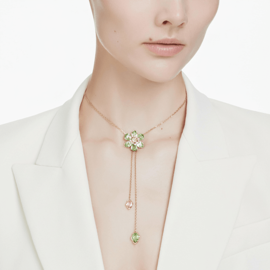 Swarovski Idyllia Y Pendant, Mixed Cuts, Flower, Multicolored, Gold-tone Plated -Swarovski