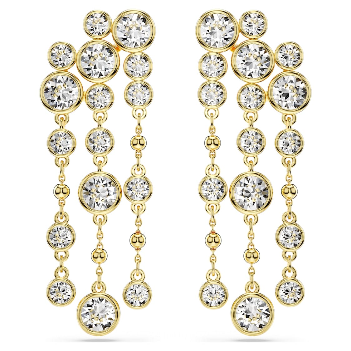 Swarovski Imber Drop Earrings Round Cut, Chandelier, White, Gold-Tone Plated -Swarovski