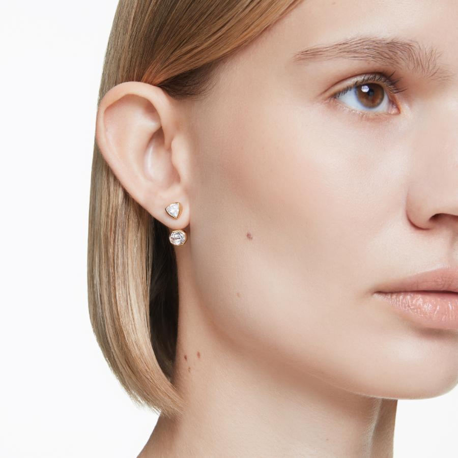 Swarovski Imber Earring Jackets, Asymmetrical Design, Mixed Cuts, White, Gold-tone Plated -Swarovski