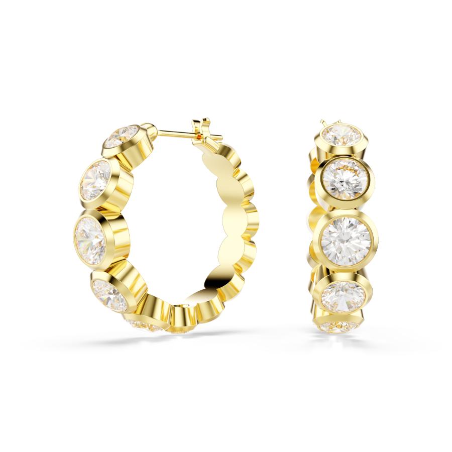 Swarovski Imber Hoop Earrings, Round Cut, White, Gold-tone Plated -Swarovski