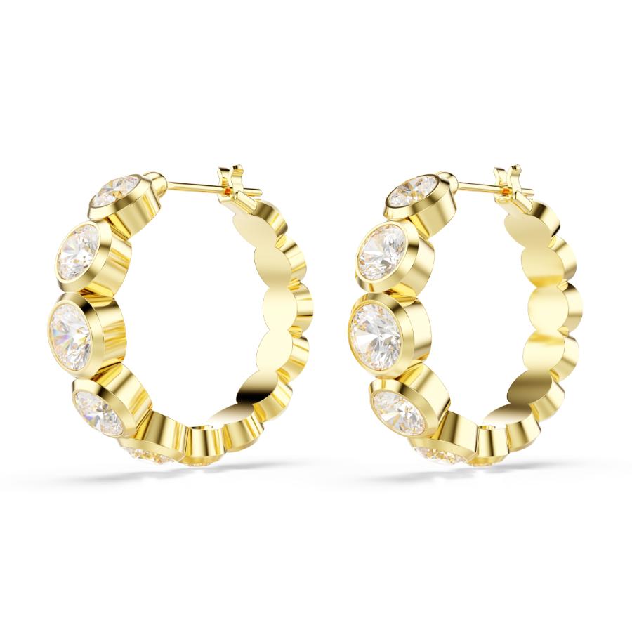 Swarovski Imber Hoop Earrings, Round Cut, White, Gold-tone Plated -Swarovski