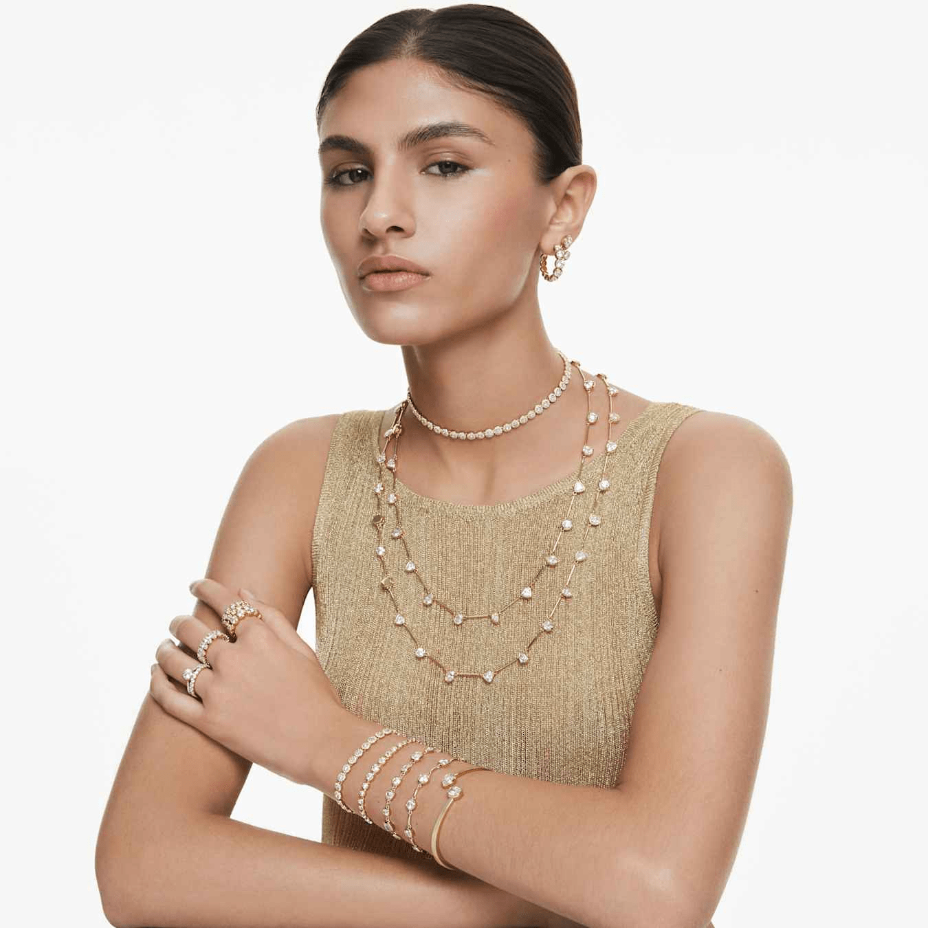 Swarovski Imber Tennis Bracelet, Mixed Cuts, White, Gold-tone Plated -Swarovski
