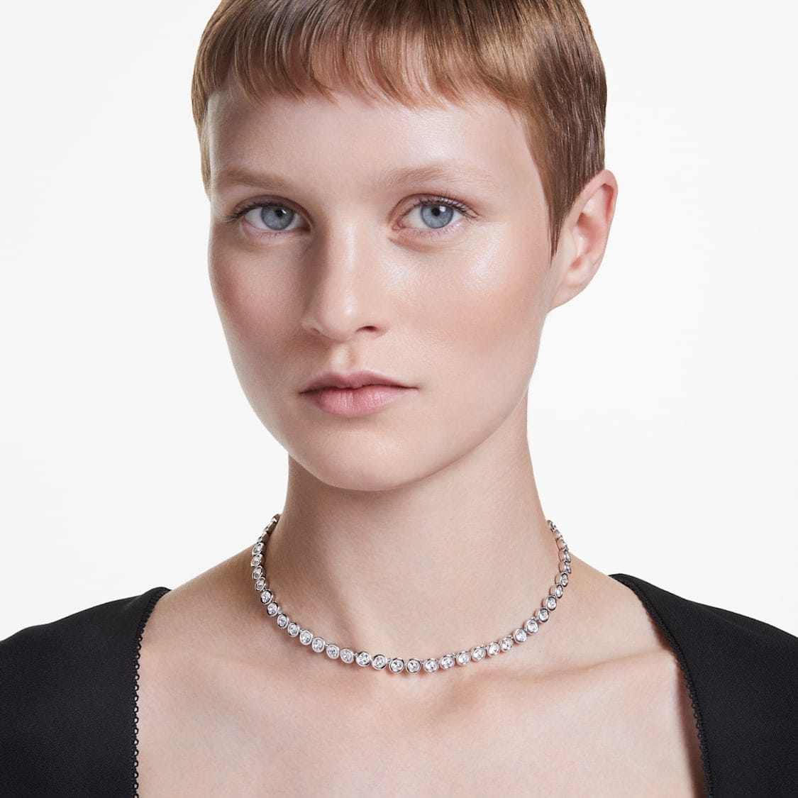 Swarovski Imber Tennis Necklace Round Cut, White, Rhodium Plated -Swarovski