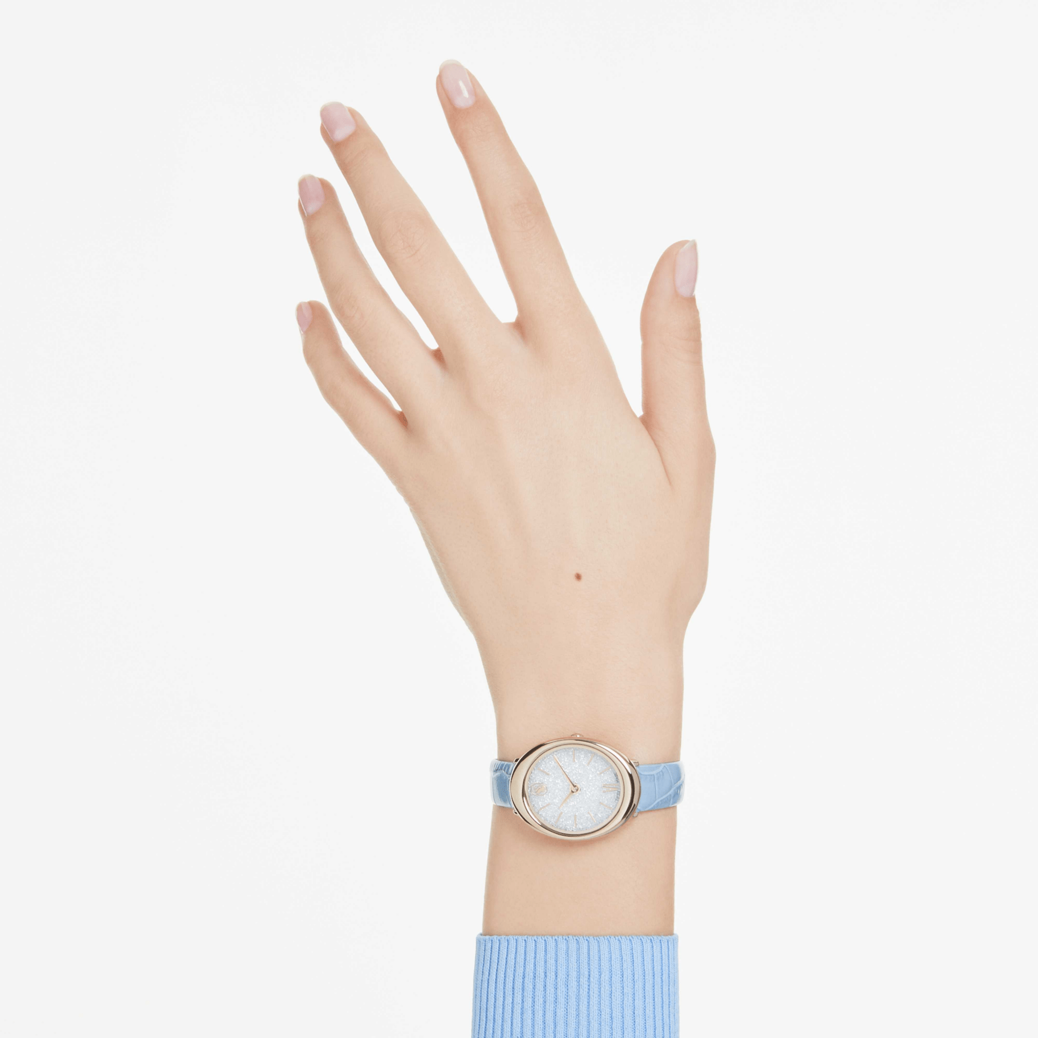 Swarovski Imber Watch, Swiss Made, Leather Strap, Blue, Champagne Gold-tone Finish -Swarovski