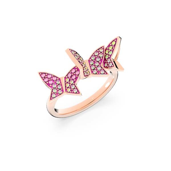Swarovski Lilia Ring set (3), Butterfly, Pink, Rose-gold tone plated -Swarovski