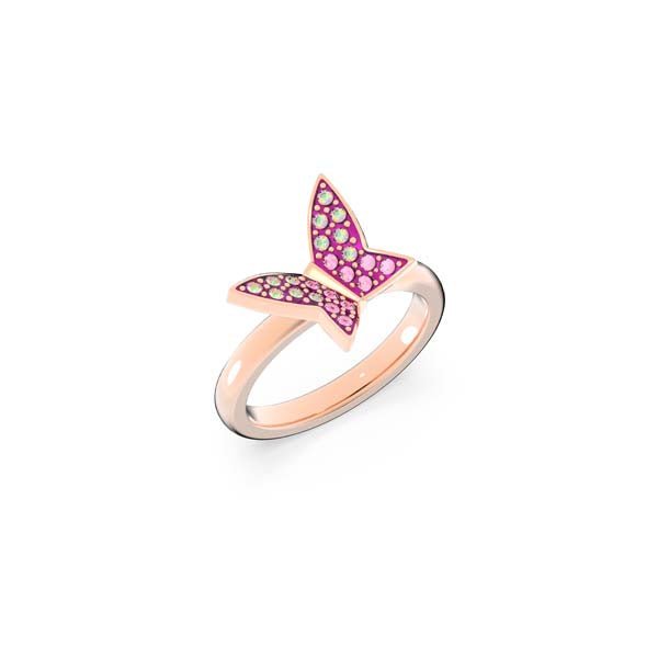 Swarovski Lilia Ring set (3), Butterfly, Pink, Rose-gold tone plated -Swarovski