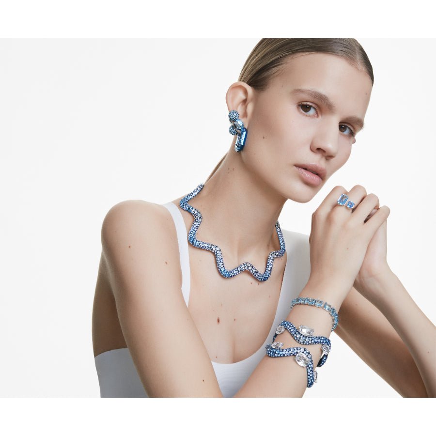 Swarovski Lucent Hoop Earrings, Octagon Shape, Small, Blue -Swarovski