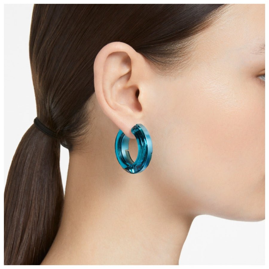 Swarovski Lucent Hoop Earrings Statement, Round Shape, Blue -Swarovski