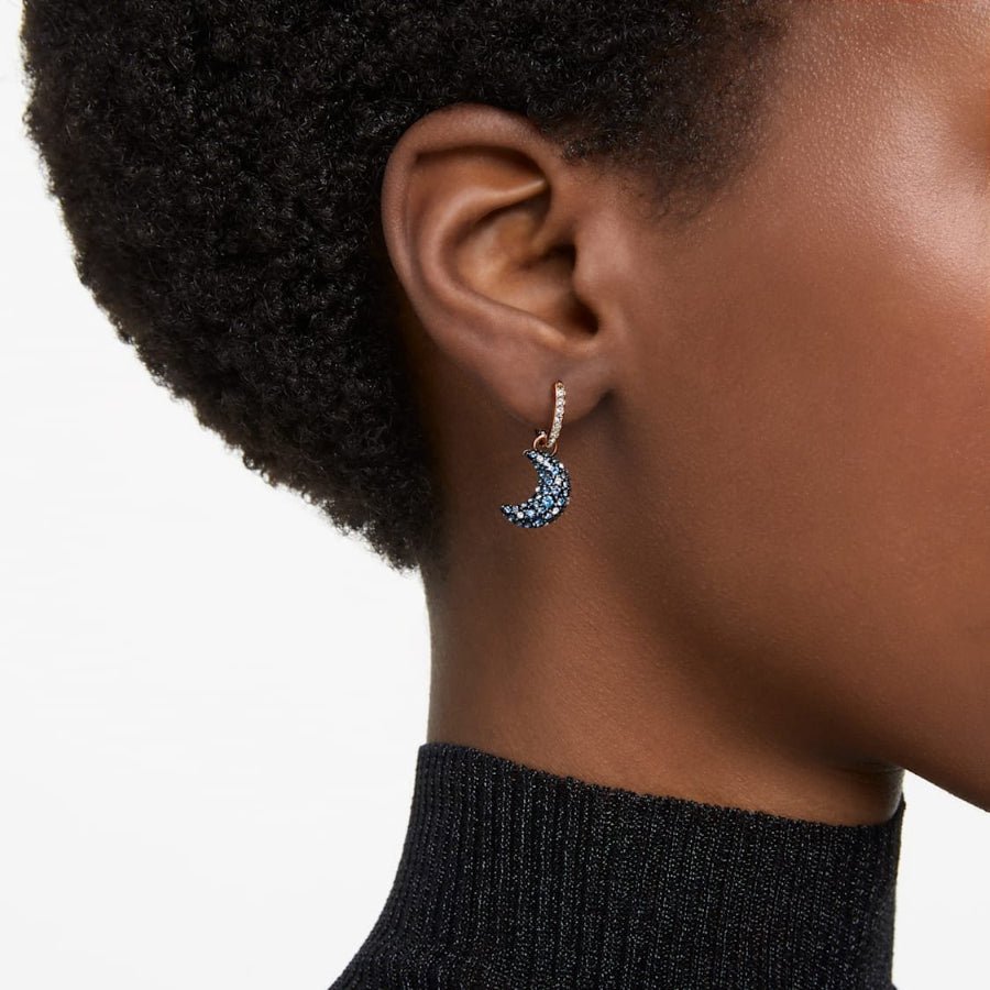 Swarovski Luna Drop Earrings Asymmetrical Design Moon Multicoloured Rose Gold-Tone Plated -Swarovski