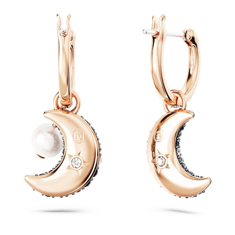 Swarovski Luna Drop Earrings Asymmetrical Design Moon Multicoloured Rose Gold-Tone Plated -Swarovski