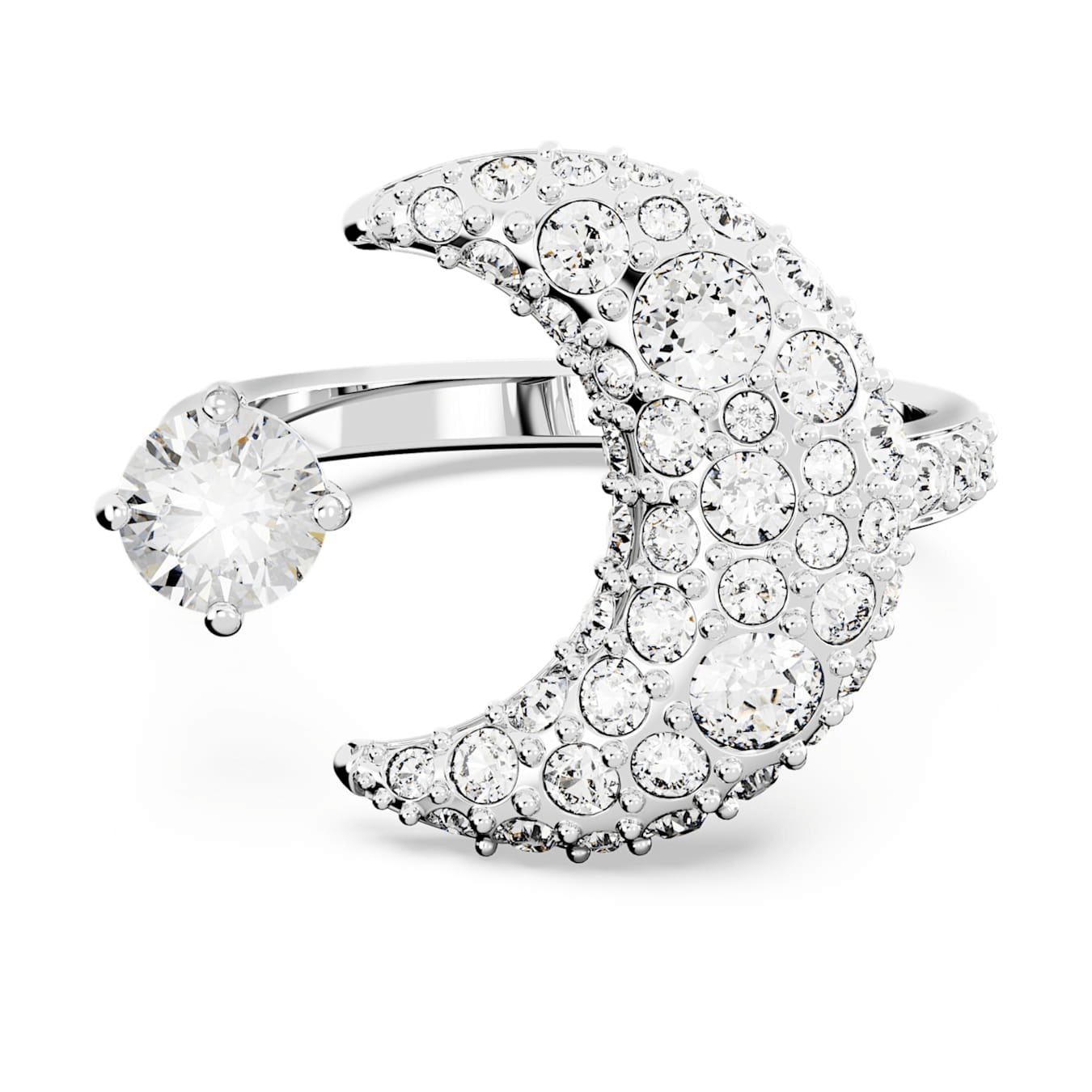 Swarovski Luna open ring Moon, White, Rhodium plated -Swarovski