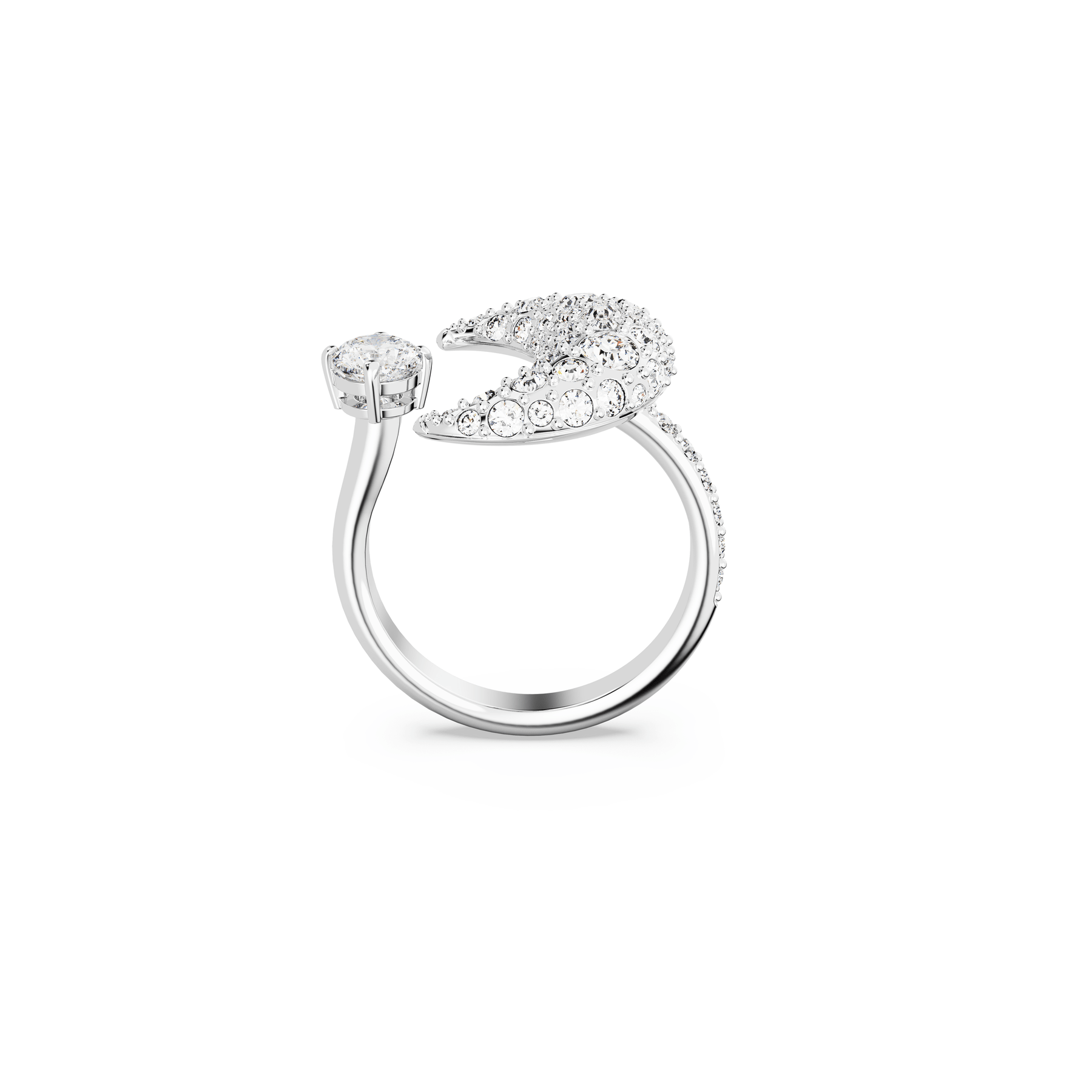 Swarovski Luna open ring Moon, White, Rhodium plated -Swarovski