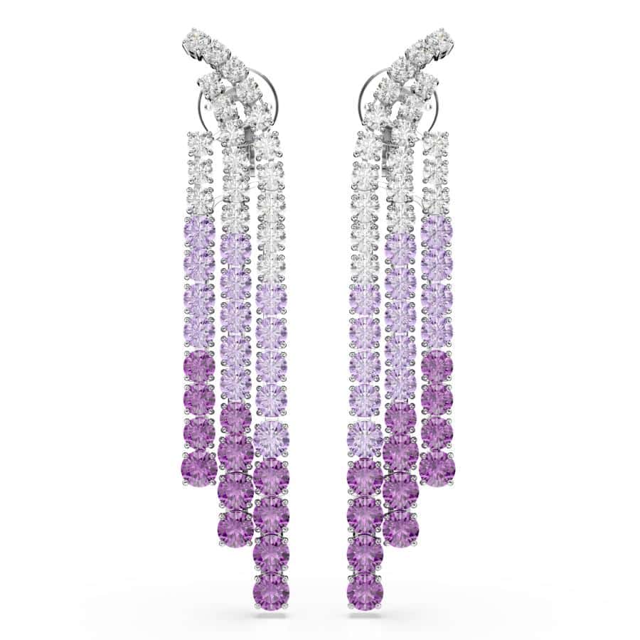 Swarovski Matrix Clip Earrings, Color Gradient, Round Cuts, Purple, Rhodium Plated -Swarovski