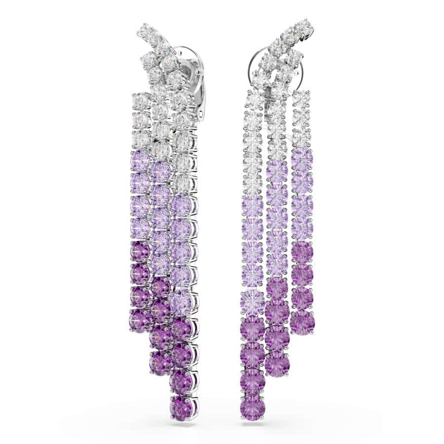 Swarovski Matrix Clip Earrings, Color Gradient, Round Cuts, Purple, Rhodium Plated -Swarovski