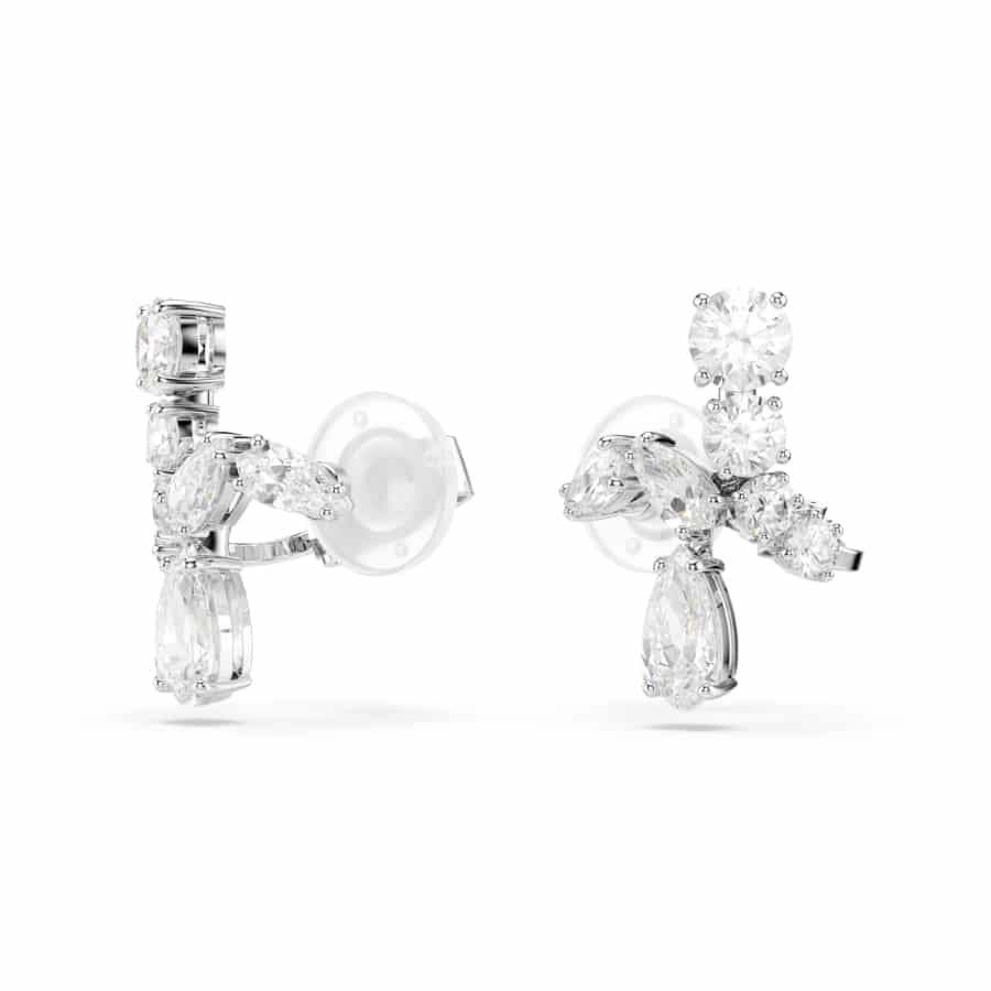 Swarovski Matrix Clip Earrings, Mixed Cuts, White, Rhodium Plated -Swarovski