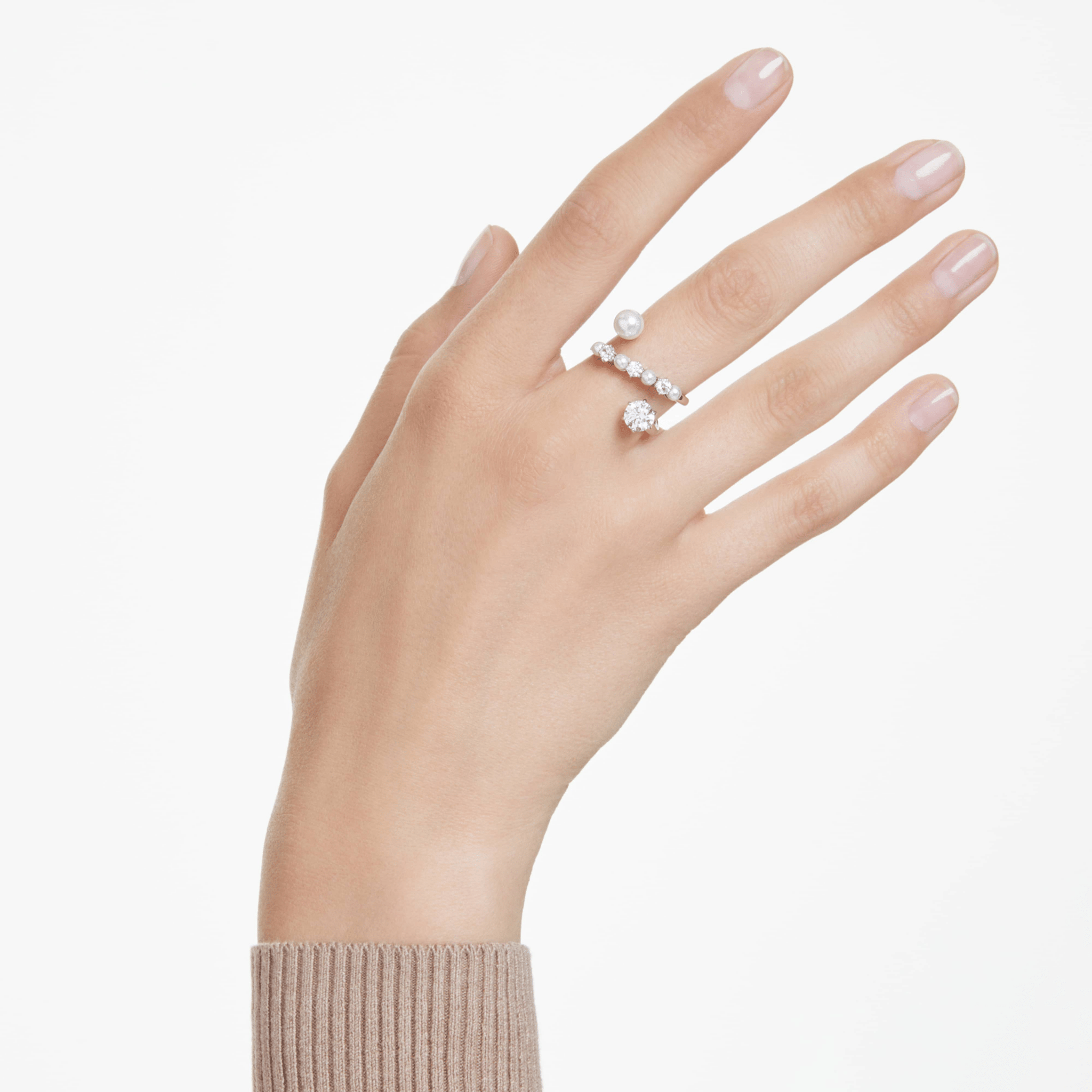 Swarovski Matrix Cocktail Ring, Crystal Pearl, Round Cut, White, Rhodium Plated -Swarovski