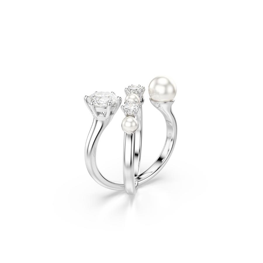 Swarovski Matrix Cocktail Ring, Crystal Pearl, Round Cut, White, Rhodium Plated -Swarovski