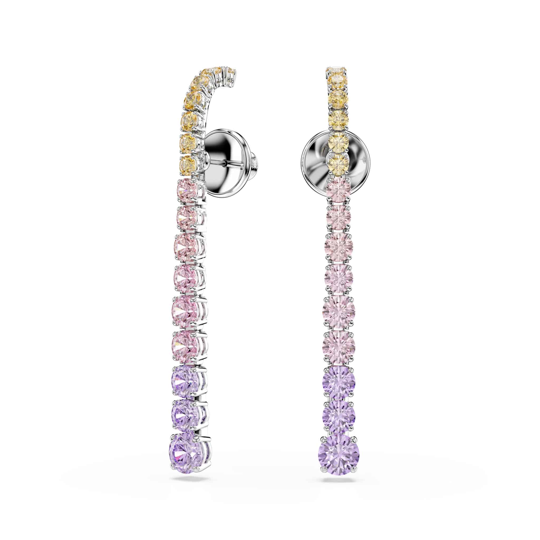 Swarovski Matrix Drop Earrings, Gradient of round cuts, Multicolored, Rhodium plated -Swarovski