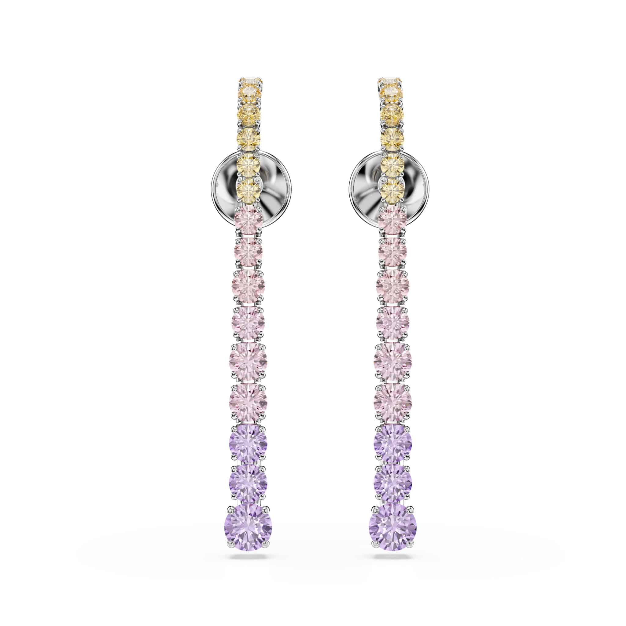 Swarovski Matrix Drop Earrings, Gradient of round cuts, Multicolored, Rhodium plated -Swarovski