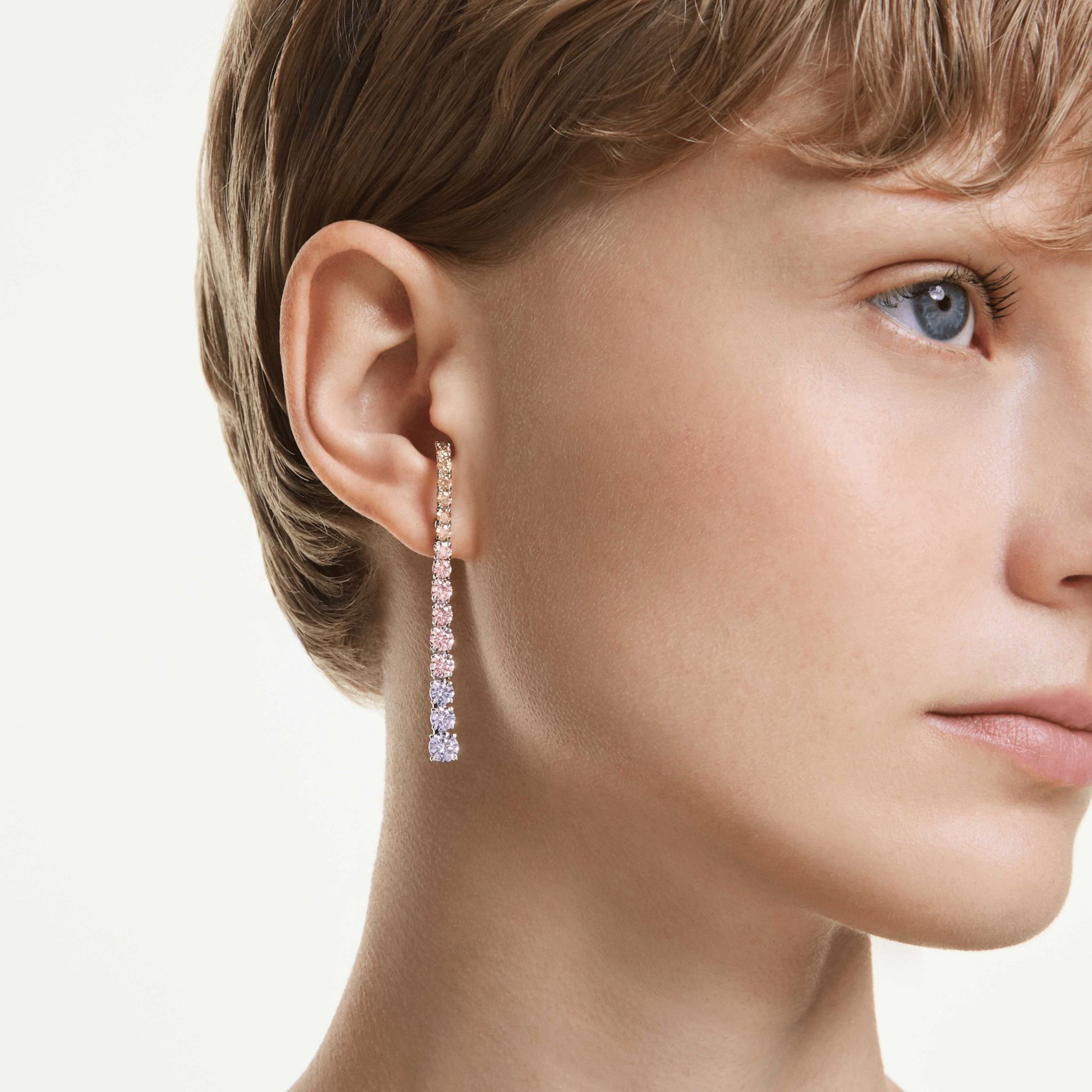 Swarovski Matrix Drop Earrings, Gradient of round cuts, Multicolored, Rhodium plated -Swarovski