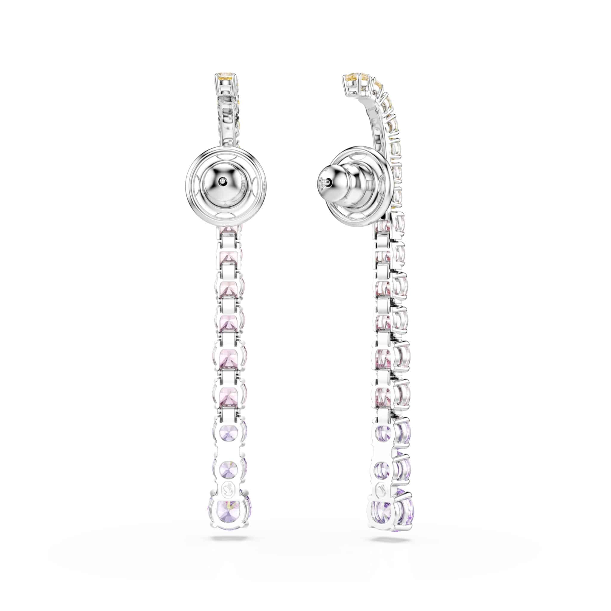 Swarovski Matrix Drop Earrings, Gradient of round cuts, Multicolored, Rhodium plated -Swarovski