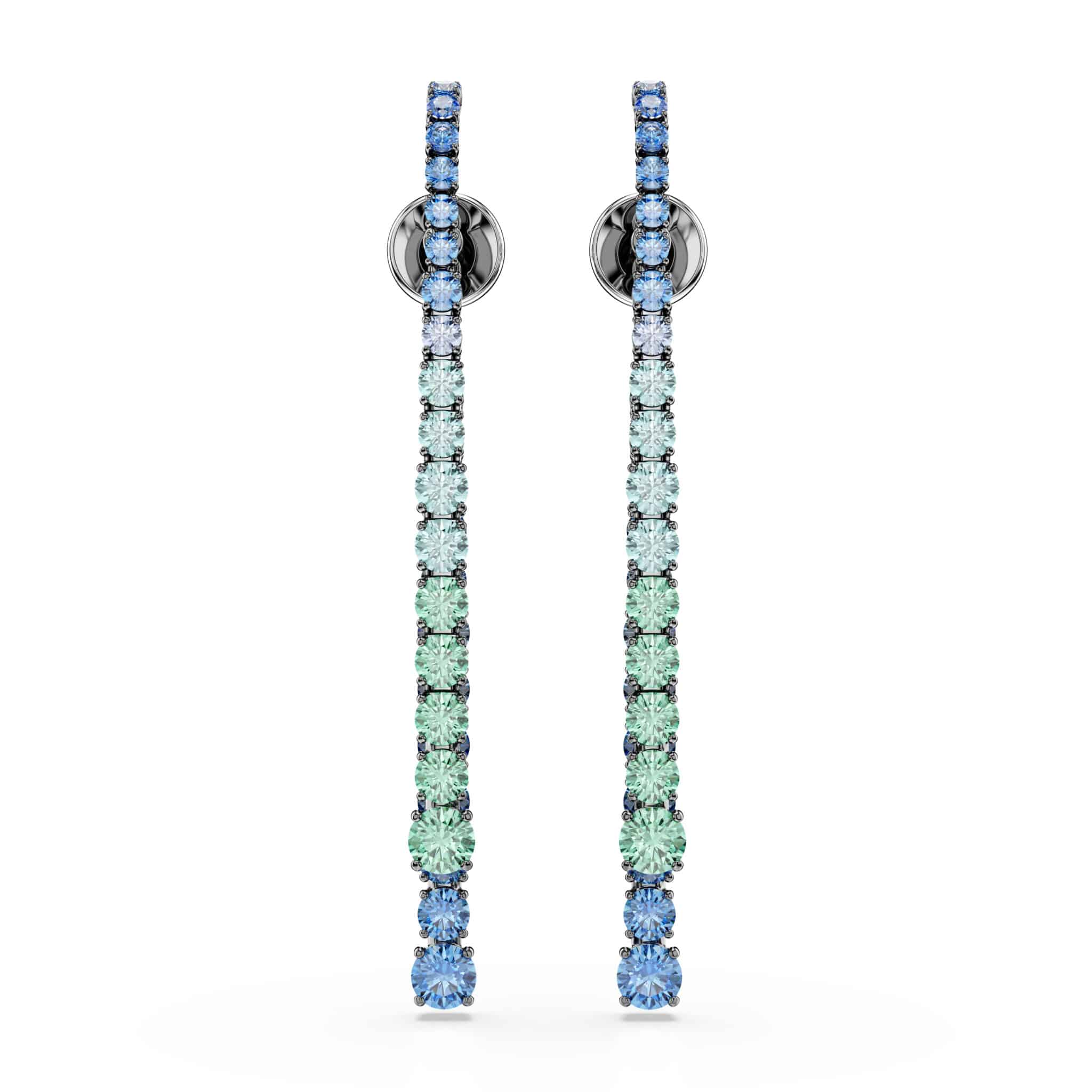 Swarovski Matrix Drop Earrings, Gradient of round cuts, Multicolored, Ruthenium plated -Swarovski