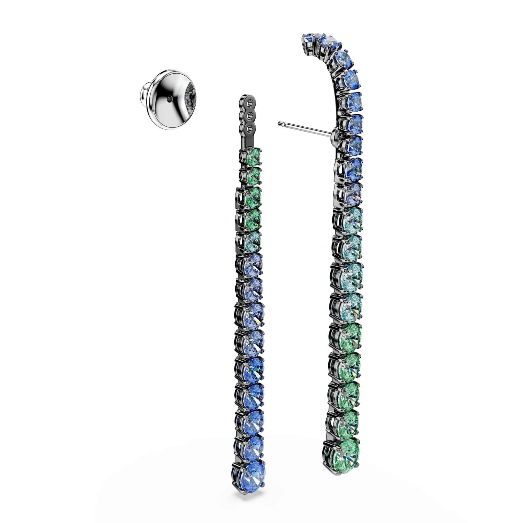 Swarovski Matrix Drop Earrings, Gradient of round cuts, Multicolored, Ruthenium plated -Swarovski