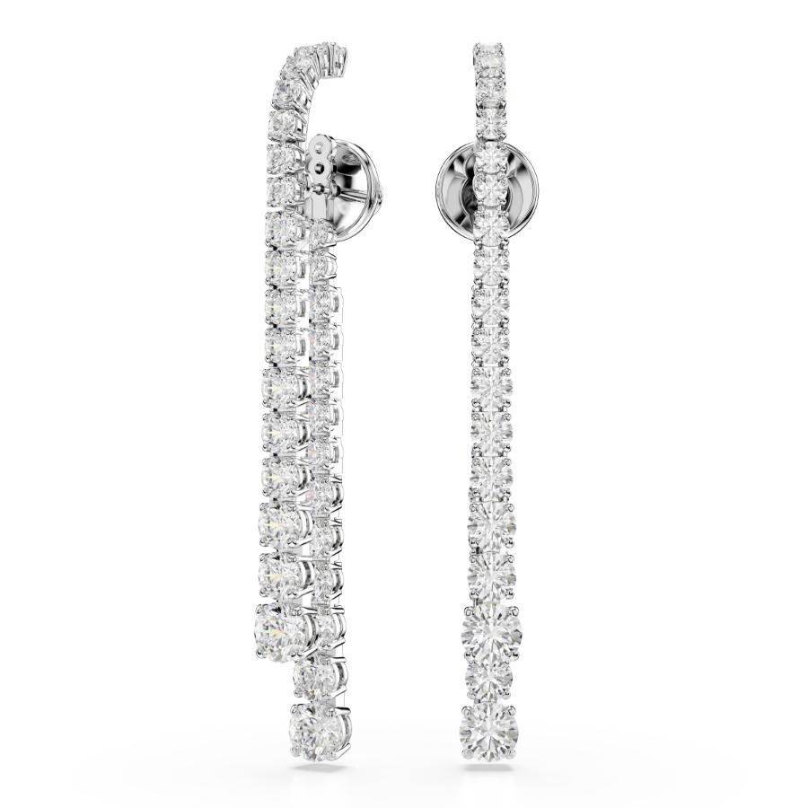 Swarovski Matrix Drop Earrings, Gradient of Round Cuts, White, Rhodium Plated -Swarovski