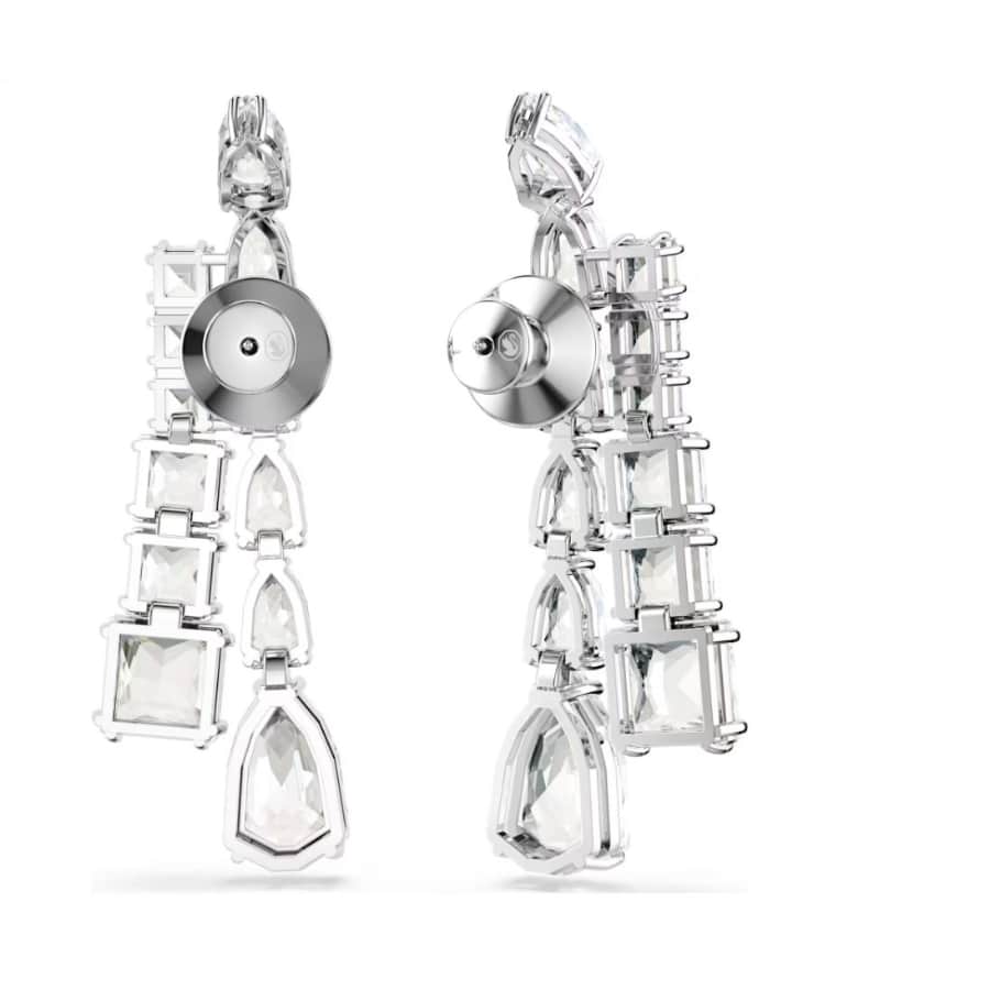 Swarovski Matrix Drop earrings, Mixed Cuts, White, Rhodium Plated -Swarovski