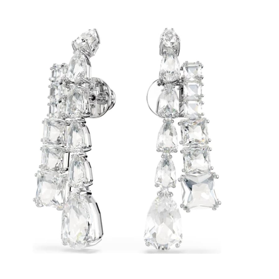 Swarovski Matrix Drop earrings, Mixed Cuts, White, Rhodium Plated -Swarovski