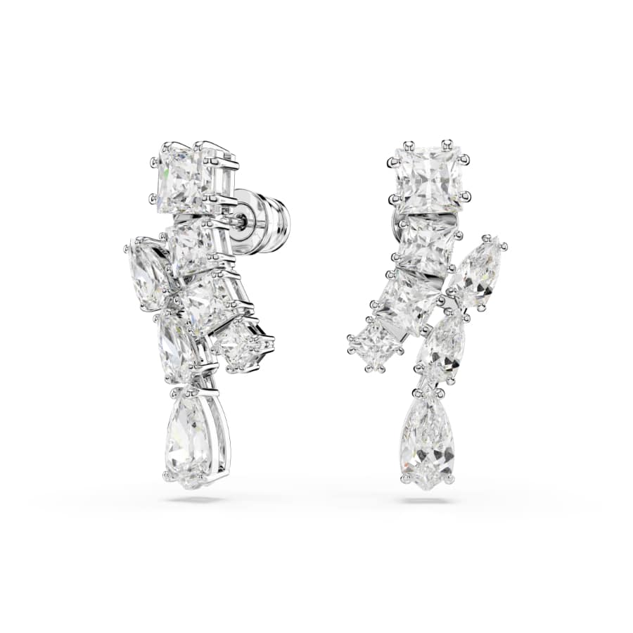 Swarovski Matrix Drop Earrings, Mixed Cuts, White, Rhodium Plated -Swarovski