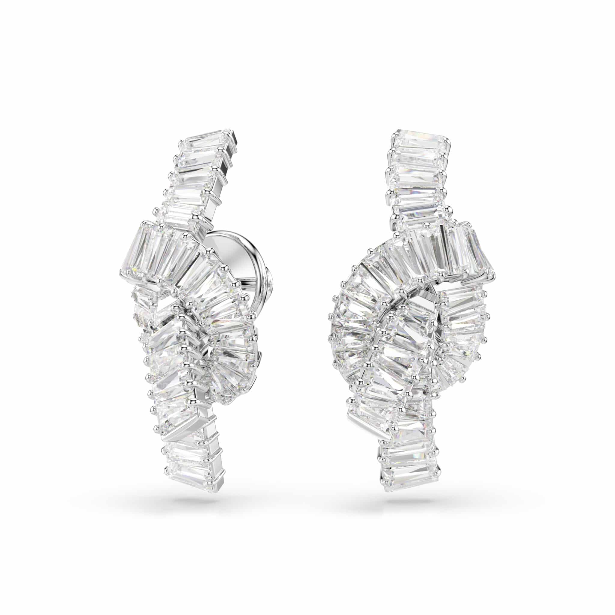Swarovski Matrix Earrings, Baguette Cut, Knot, White, Rhodium Plated -Swarovski