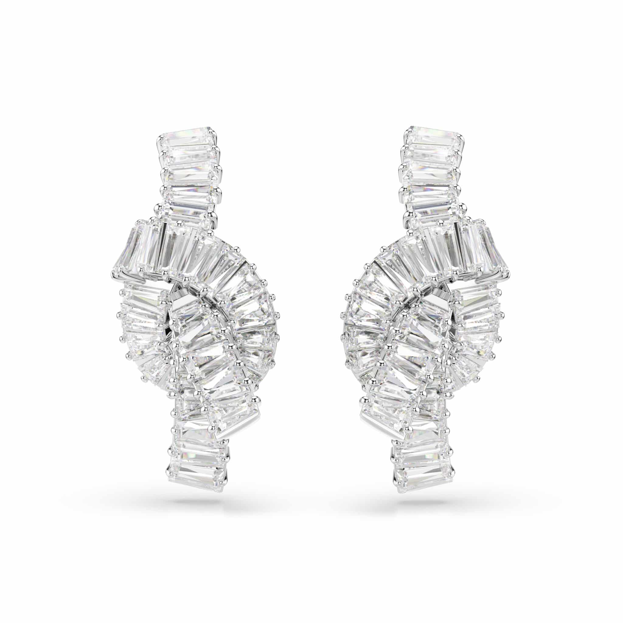 Swarovski Matrix Earrings, Baguette Cut, Knot, White, Rhodium Plated -Swarovski
