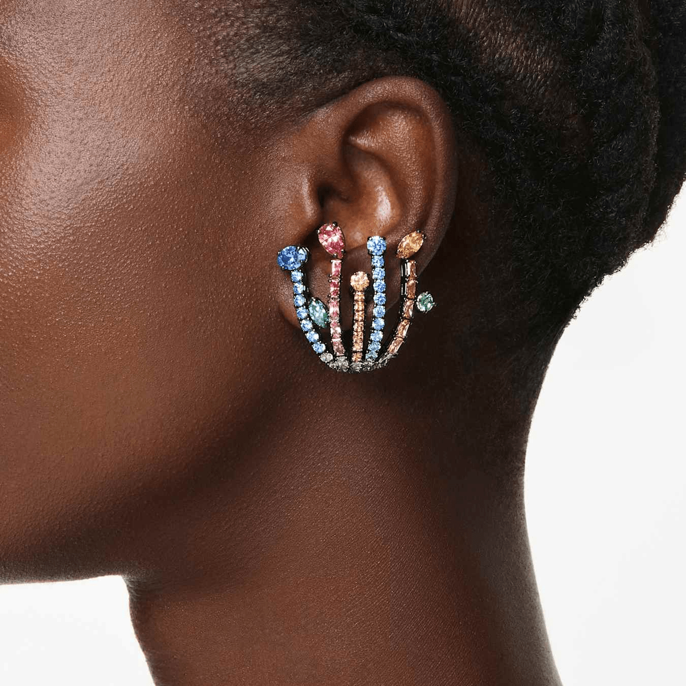 Swarovski Matrix Earrings, Mixed cuts, Bouquet, Multicolored, Ruthenium plated -Swarovski