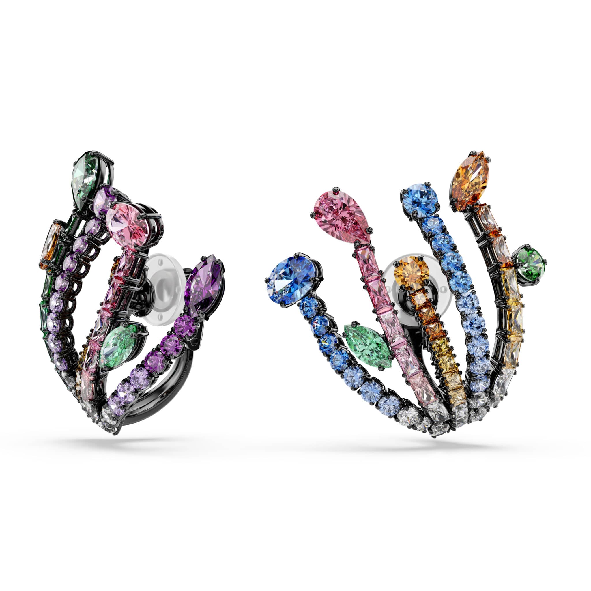 Swarovski Matrix Earrings, Mixed cuts, Bouquet, Multicolored, Ruthenium plated -Swarovski