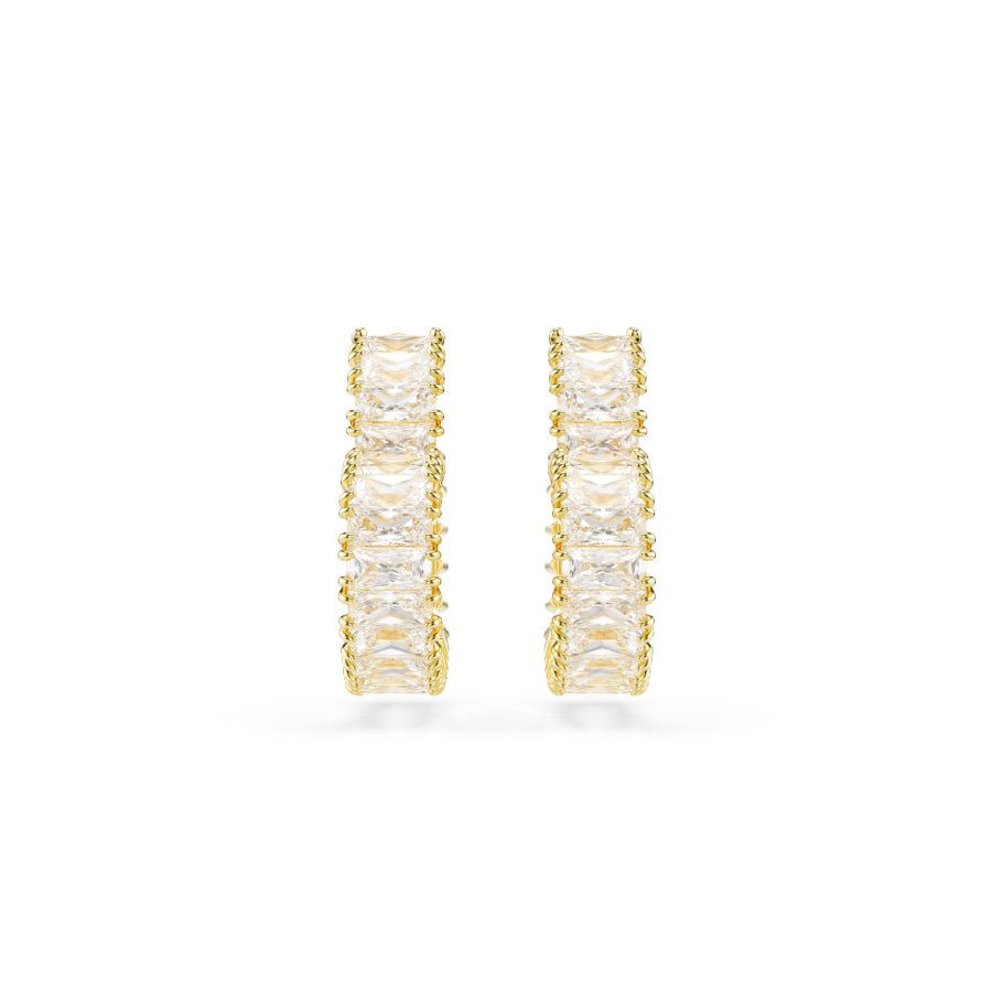 Swarovski Matrix Hoop Earrings, Baguette Cut, Heart, Small, White, Gold-Tone Plated -Swarovski