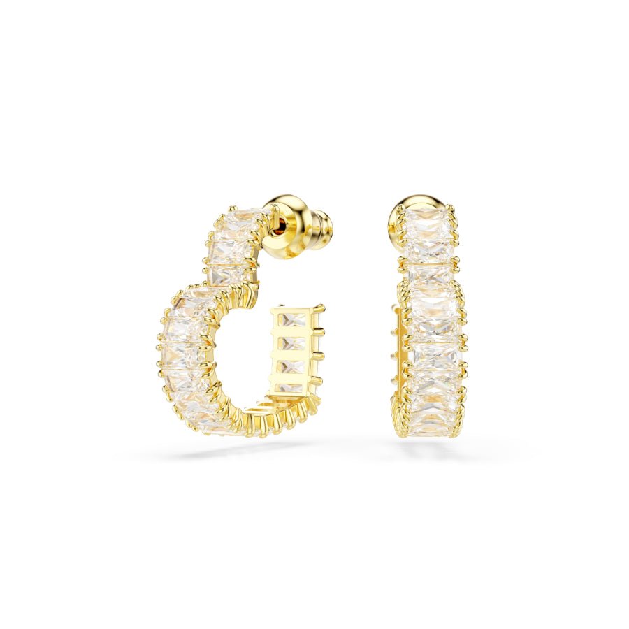 Swarovski Matrix Hoop Earrings, Baguette Cut, Heart, Small, White, Gold-Tone Plated -Swarovski