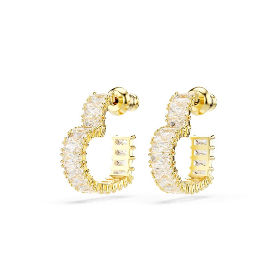 Swarovski Matrix Hoop Earrings, Baguette Cut, Heart, Small, White, Gold-Tone Plated -Swarovski