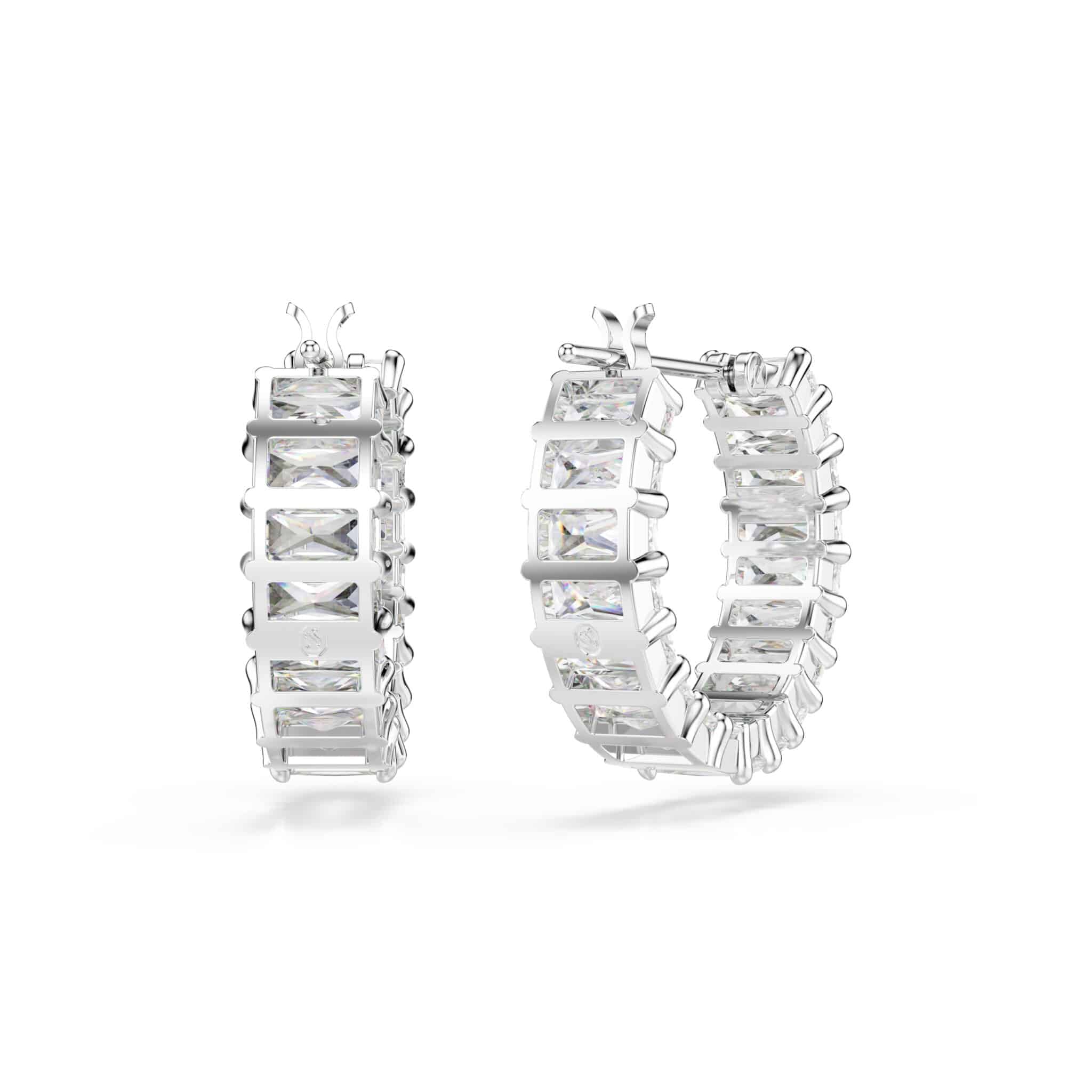 Swarovski Matrix Hoop Earrings, Baguette Cut, White, Rhodium Plated -Swarovski