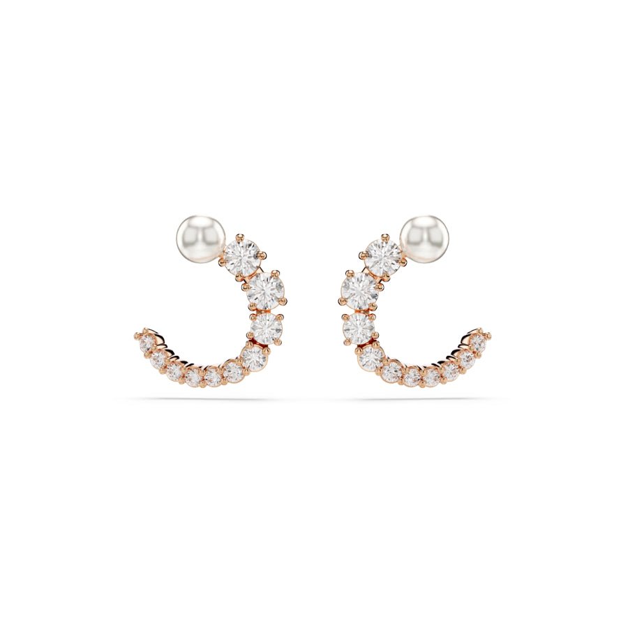 Swarovski Matrix Hoop Earrings, Crystal Pearl, Round Cut, White, Rose Gold-Tone Plated -Swarovski