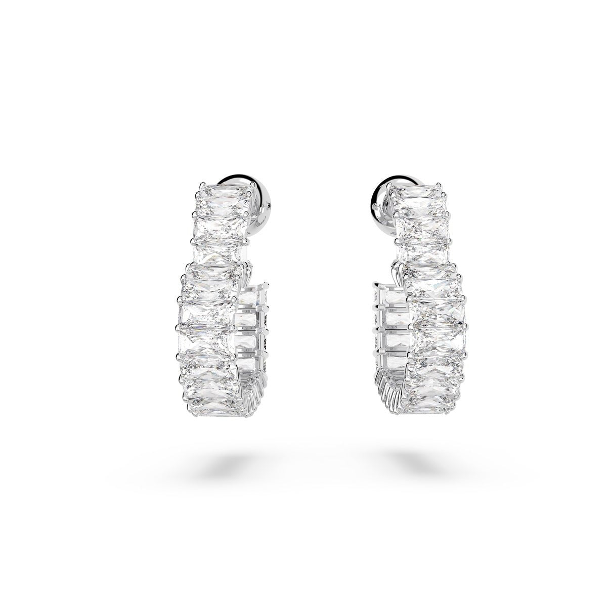 Swarovski Matrix Hoop Earrings Heart, Small, White, Rhodium Plated -Swarovski