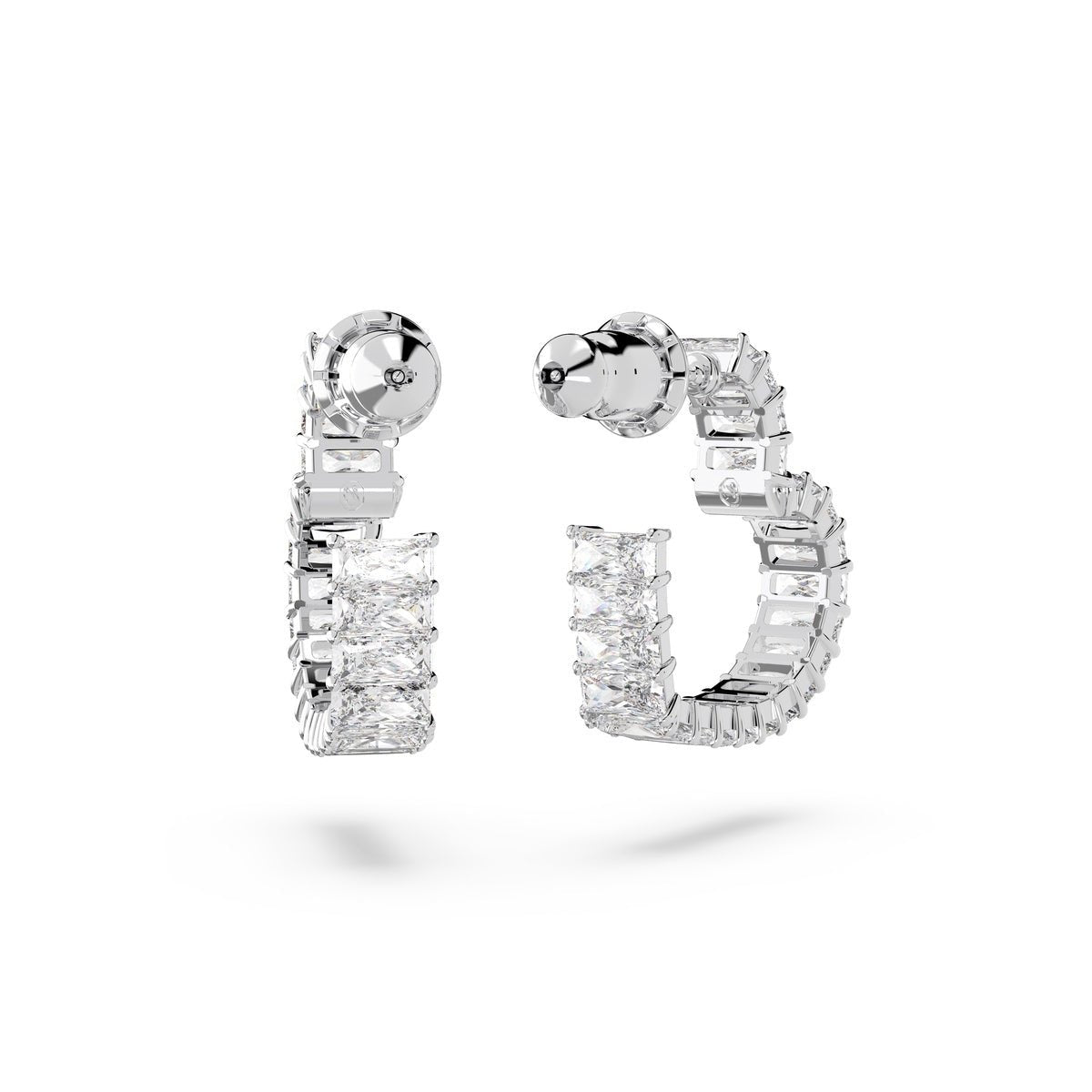 Swarovski Matrix Hoop Earrings Heart, Small, White, Rhodium Plated -Swarovski