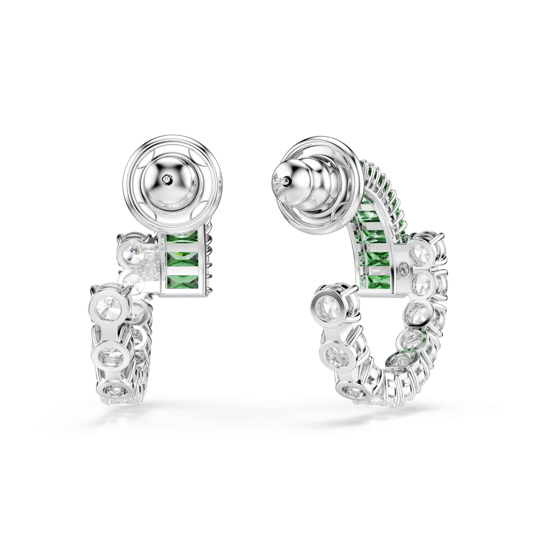 Swarovski Matrix Hoop Earrings, Mixed Cuts, Green, Rhodium Plated -Swarovski