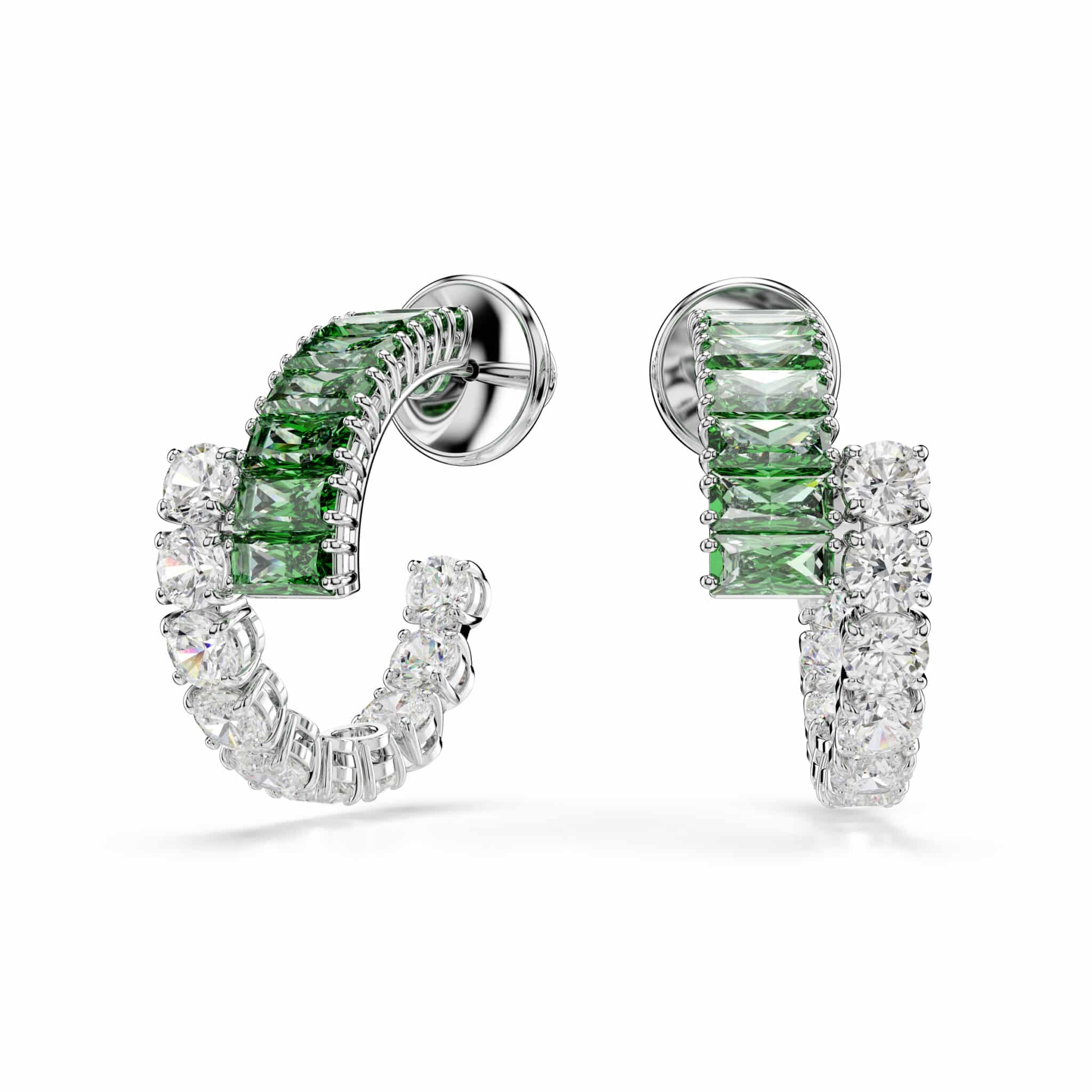 Swarovski Matrix Hoop Earrings, Mixed Cuts, Green, Rhodium Plated -Swarovski