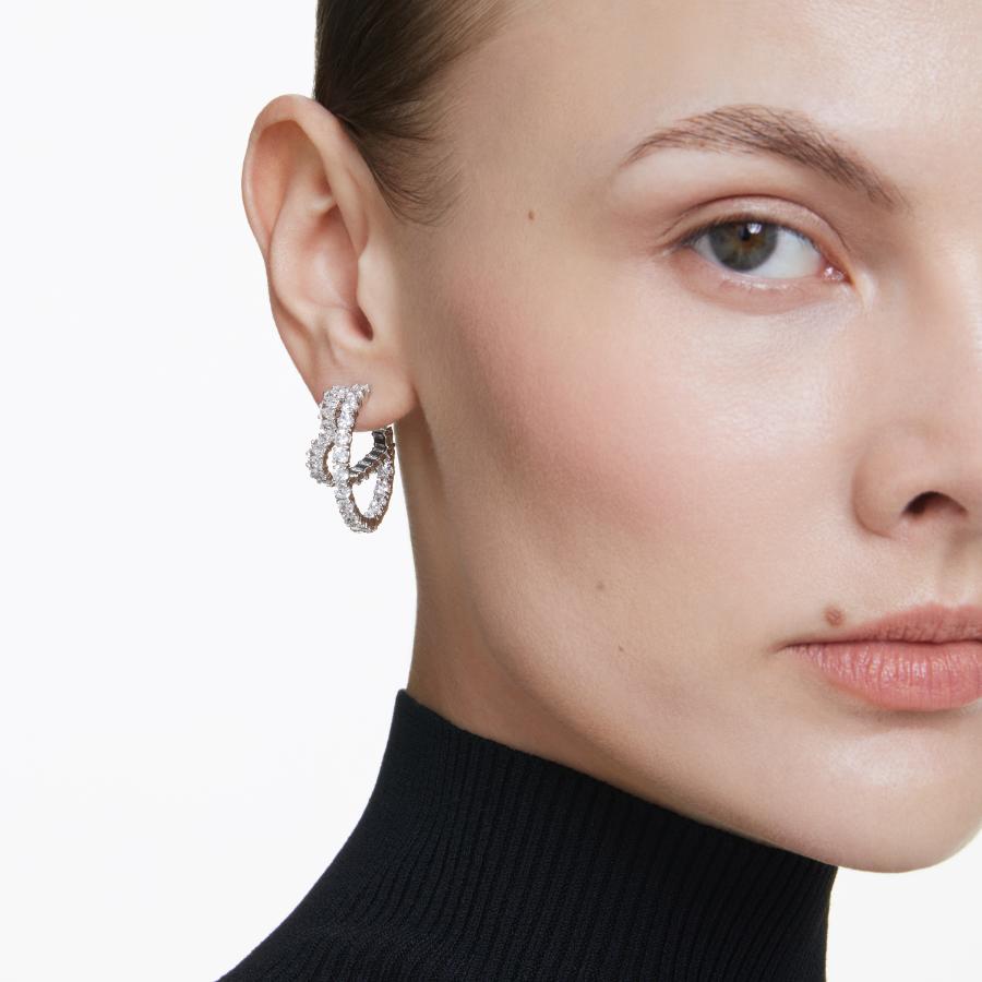 Swarovski Matrix Hoop Earrings, Mixed Cuts, Heart, White, Rhodium Plated -Swarovski