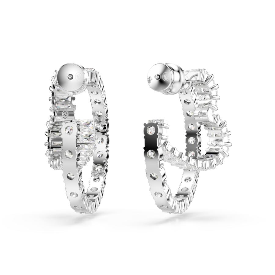 Swarovski Matrix Hoop Earrings, Mixed Cuts, Heart, White, Rhodium Plated -Swarovski