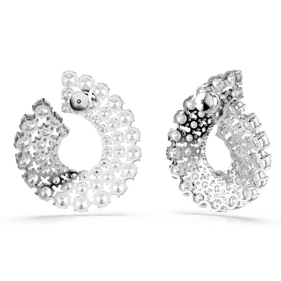 Swarovski Matrix Hoop Earrings, Mixed Round Cuts, White, Rhodium Plated -Swarovski