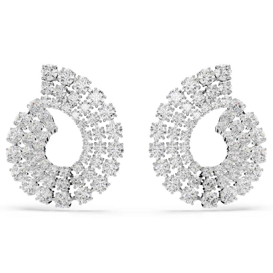 Swarovski Matrix Hoop Earrings, Mixed Round Cuts, White, Rhodium Plated -Swarovski