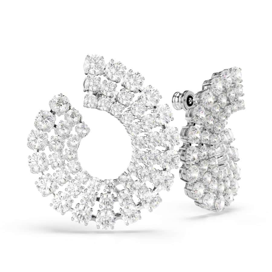 Swarovski Matrix Hoop Earrings, Mixed Round Cuts, White, Rhodium Plated -Swarovski