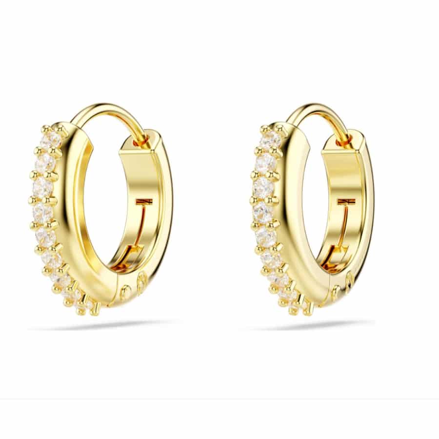 Swarovski Matrix Hoop Earrings, Round Cut, White, Gold-tone Plated -Swarovski